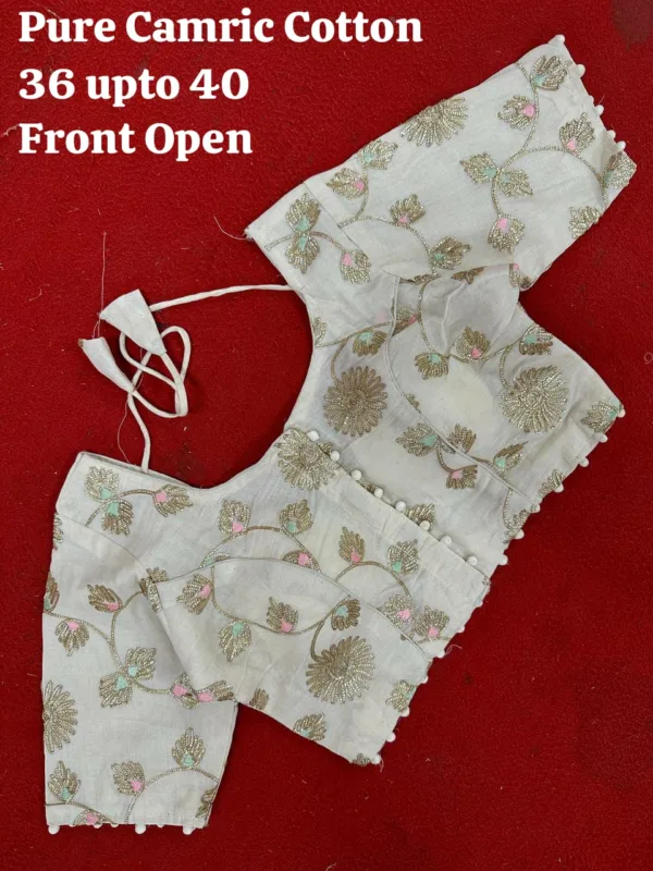 gold-floral-front-open-cotton-blouse-2025-design Front side