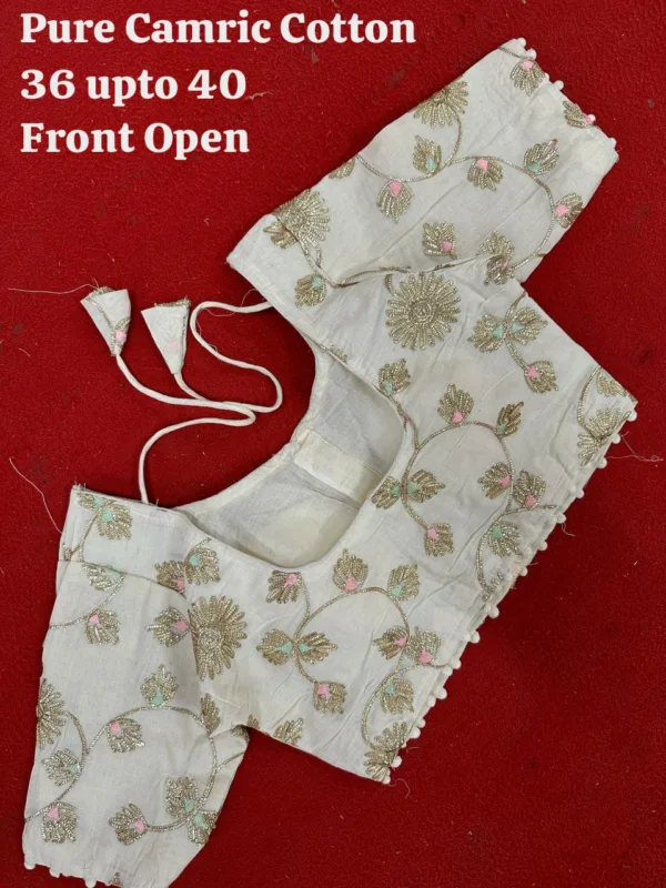 gold-floral-front-open-cotton-blouse-2025-design back Side