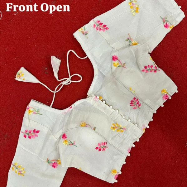 new-floral-blouse-design-2025-front-open-cotton-white Front side
